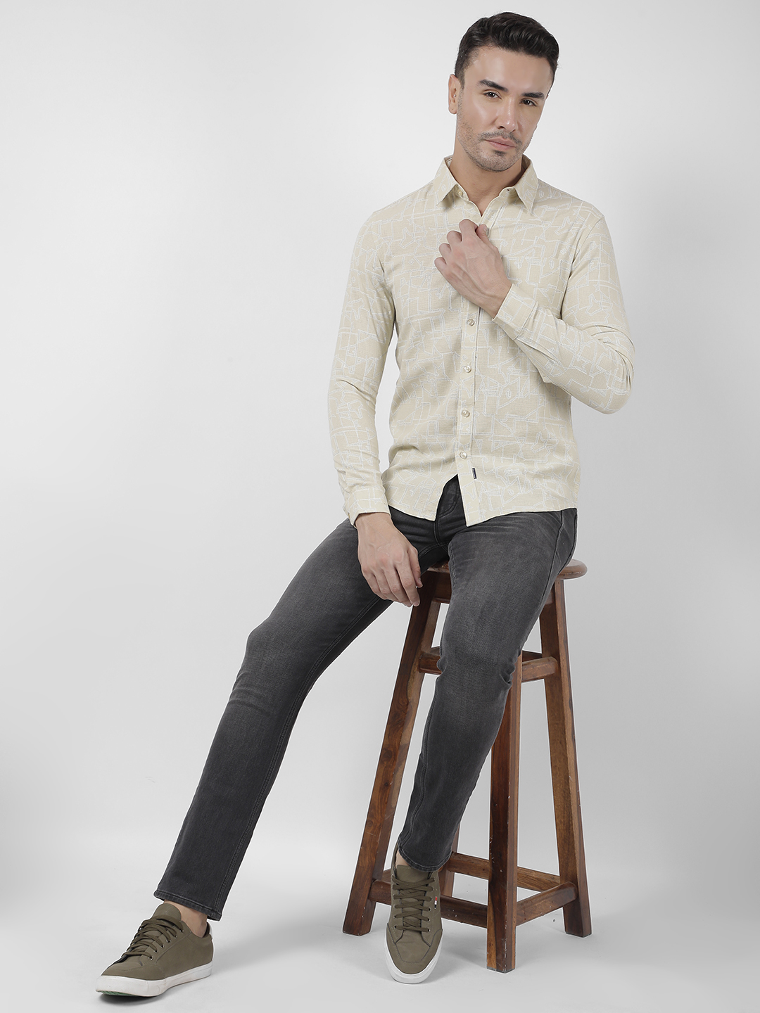 Numero Uno Men Abstract Beige Shirt